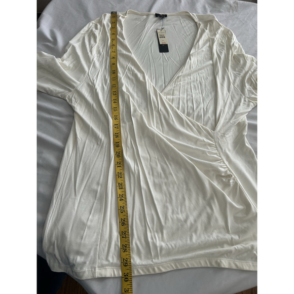 Talbots Faux Wrap Stretch Blouse Womens Size XL Ivory Classic Comfort NWT - Picture 7 of 8